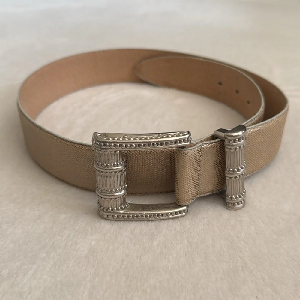 {VTG} Carlisle | Textured Leather Belt Karen Callan Metal Hook Buckle 1613 (M)